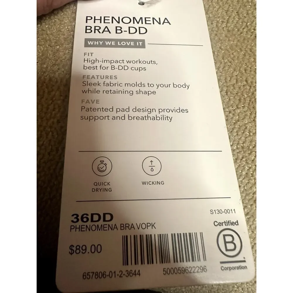 Athleta Ballet Pink Phenomena Vopk  Bra Women's Size 36DD NWT